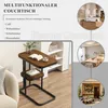 A collage showing a small side table in a living room setting, a coffee shop interior, a bedroom, and a flower shop exterior. Produktbild-Vorschau