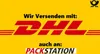 A yellow background with the DHL logo and text indicating shipping services. Produktbild-Vorschau