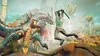 A person fighting a large alien creature in a surreal landscape. Produktbild-Vorschau