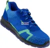 A single blue safety shoe with green accents is shown against a white background. Produktbild-Vorschau