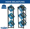 Two metal racks holding blue crates filled with bottles, against a white background. Produktbild-Vorschau