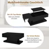 A split image showing a black coffee table in two different modes: lifted and closed. Produktbild-Vorschau