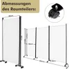 Diagrams and close-up of a room divider with dimensions and a wheel. Anteprima dell’immagine prodotto