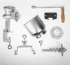 Disassembled parts of a malt mill arranged on a white background. Produktbild-Vorschau