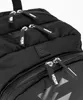 Close-up view of a black backpack, focusing on zippers and branding. Anteprima dell’immagine prodotto
