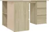A light brown wooden desk with shelving on the left and drawers on the right. Produktbild-Vorschau