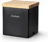 A black storage container with a wooden lid, labeled 'Zwiebeln'. Produktbild-Vorschau