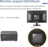 A mini PC is shown next to a monitor demonstrating VESA mounting. Produktbild-Vorschau