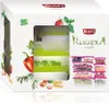 The image shows the retail packaging for a set of 10 Branq Rukkola food storage boxes. The packaging features illustrations of fresh produce and herbs, along with a window displaying some of the actual containers. Náhled obrázku produktu