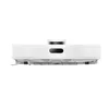 A white robot vacuum cleaner is shown from the front, with its cleaning brushes and sensors visible. Produktbild-Vorschau