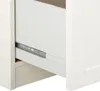 A close-up view of a white drawer with a metal slide mechanism. Produktbild-Vorschau
