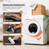 A collage of images showing cleaning methods for a dog blanket, with a washing machine in the background. Anteprima dell’immagine prodotto