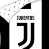 A close-up view of the Juventus logo and name, with a corner of the product peeling back to reveal a pattern of the letters 'J', 'U', 'V', 'E', 'N', 'T', 'U', 'S'. Produktbild-Vorschau