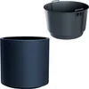 Two planters are shown against a white background. One is a dark blue cylindrical planter in the foreground, and the other is a dark gray insert planter in the background. Anteprima dell’immagine prodotto