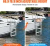 A boat ladder is shown attached to the side of a boat, with two images demonstrating its adjustable height. Produktbild-Vorschau
