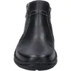A front view of a black leather ankle boot. Voir les images du produit