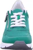 A front view of a green sneaker with white laces and a zipper. Produktbild-Vorschau