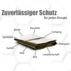 A folded tarp is shown with labels pointing to various uses. Produktbild-Vorschau