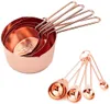 A set of copper-colored measuring cups and spoons arranged on a white background. Produktbild-Vorschau