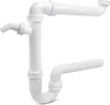 A white plastic sink trap with a horizontal outlet and a device connection. Produktbild-Vorschau