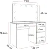 A line drawing of a vanity table with dimensions indicated. Produktbild-Vorschau