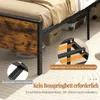 Close-up of a bed frame with text overlays highlighting features. Produktbild-Vorschau