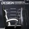 A diagram illustrating the ergonomic features of a gaming chair, highlighting support points for the neck, shoulders, back, and lumbar region, superimposed over a silhouette of a human spine. Voir les images du produit