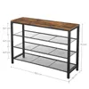 A shoe rack with a rustic wood top and black metal frame, showing dimensions. Produktbild-Vorschau