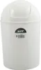 A white plastic trash can with a swing lid. Produktbild-Vorschau