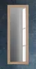 A tall, rectangular mirror with a light wood frame is mounted on a dark blue textured wall. Produktbild-Vorschau