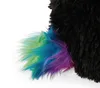 A close-up of a fluffy black toy with a colorful tail. Produktbild-Vorschau
