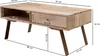 Couchtisch SIKAR mit rechteckiger Holzplatte, offener Ablage und Schublade auf schrägen Metallbeinen. Produktbild-Vorschau
