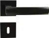 A black door handle set with a square escutcheon plate and a keyhole. Produktbild-Vorschau