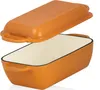 An orange cast iron loaf pan with a lid, shown with the lid slightly ajar. Podgląd zdjęcia produktu