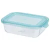 A clear, studio shot of a rectangular glass food storage container with a light blue lid, isolated on a white background. Náhled obrázku produktu