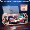 A handheld gaming console with a screen displaying a racing game, with a protective screen overlay shown separately. Produktbild-Vorschau