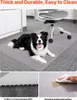 A dog lying on a clear chair mat in an office setting, with close-up shots of the mat's texture and a cleaning demonstration. Náhled obrázku produktu
