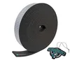 A roll of black foam insulation tape with a white striped edge, and a teal and black scorpion logo air freshener. The tape has a small section unrolled at the bottom with a logo. Produktbild-Vorschau