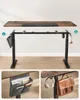 A standing desk frame with various accessories attached, shown with close-up views of the accessories. Produktbild-Vorschau