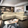 A modern living room with a large sectional sofa, a spiral staircase, and a fireplace. Produktbild-Vorschau