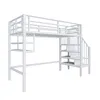 A white metal loft bed with stairs and shelves. Podgląd zdjęcia produktu