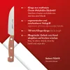 A knife with descriptive text about its features. Voir les images du produit
