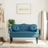 A blue velvet bench with decorative pillows is placed in a hallway next to a coat rack and a mirror. Podgląd zdjęcia produktu
