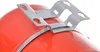 A close-up of a red object with a silver metal bracket and strap attached. Voir les images du produit