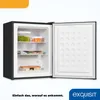 An open mini-fridge with food items on the shelves and the inside of the freezer door visible. There is text and a logo in the lower right corner. Produktbild-Vorschau