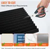 A hand is cutting a black foam material with scissors, with text overlays and example application images at the bottom. Podgląd zdjęcia produktu