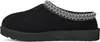 A side view of a black UGG slipper with a decorative trim. Voir les images du produit