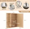 A diagram showing a wooden cabinet with dimensions and examples of its use in different rooms. Náhled obrázku produktu