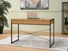 A modern desk with a laptop on it, placed in a room with a plant and artwork. Podgląd zdjęcia produktu