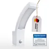 A white LED outdoor light with a motion sensor is shown against a white background. A tag with the German flag and "DEUTSCHE MARKE" is hanging from the light. A certification badge is also visible. Produktbild-Vorschau
